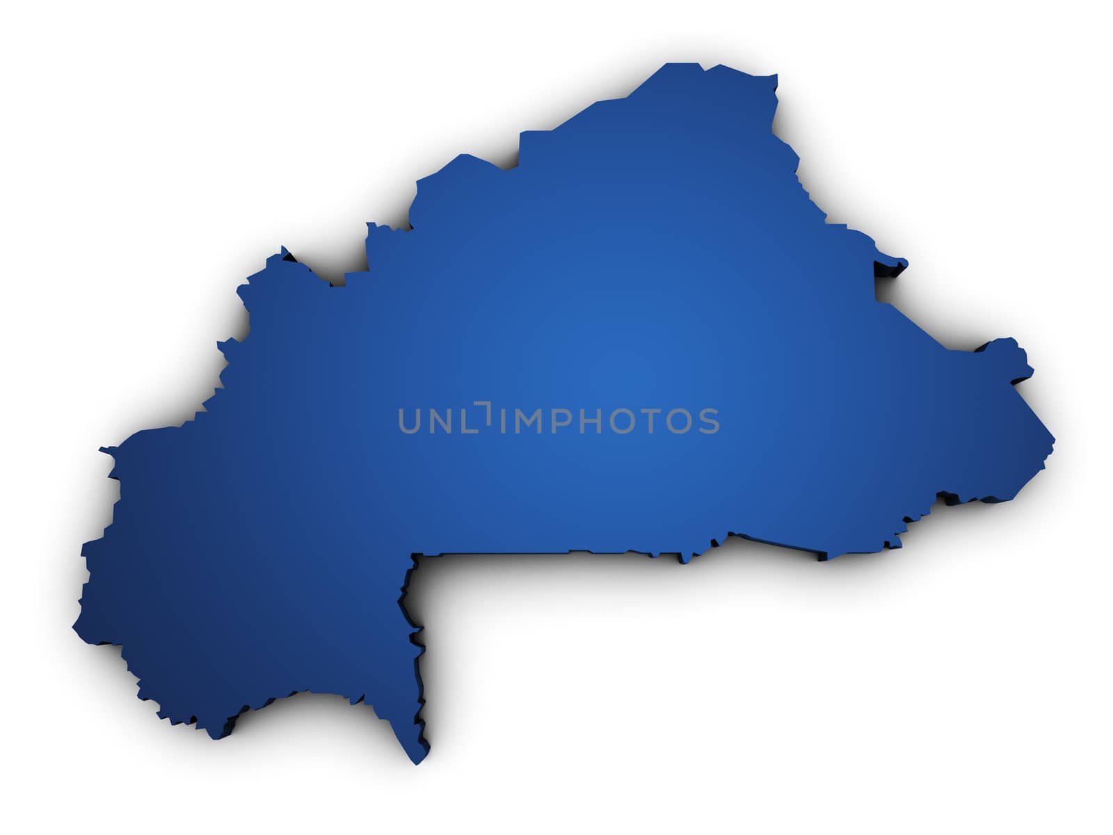 Shape 3d of Burkina Faso map colored in blue and isolated on white background.