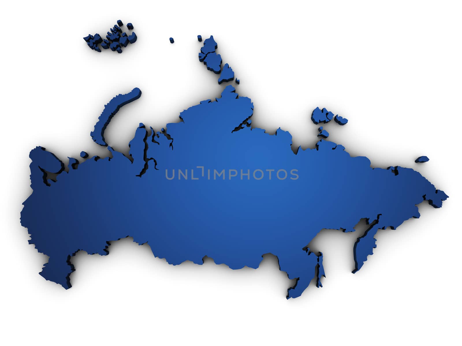 Shape 3d of Russia map colored in blue and isolated on white background.