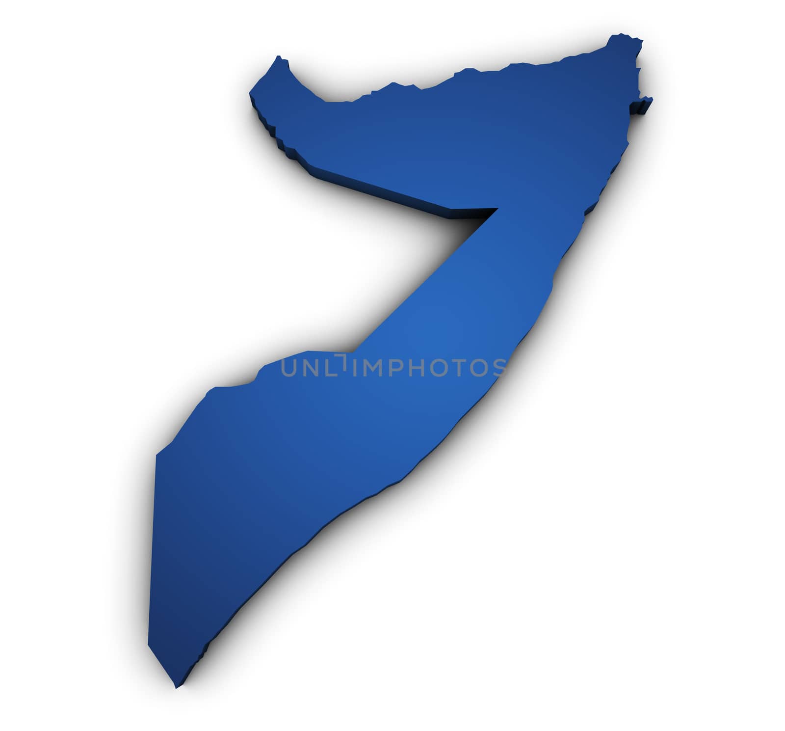 Shape 3d of Somalia map colored in blue and isolated on white background.