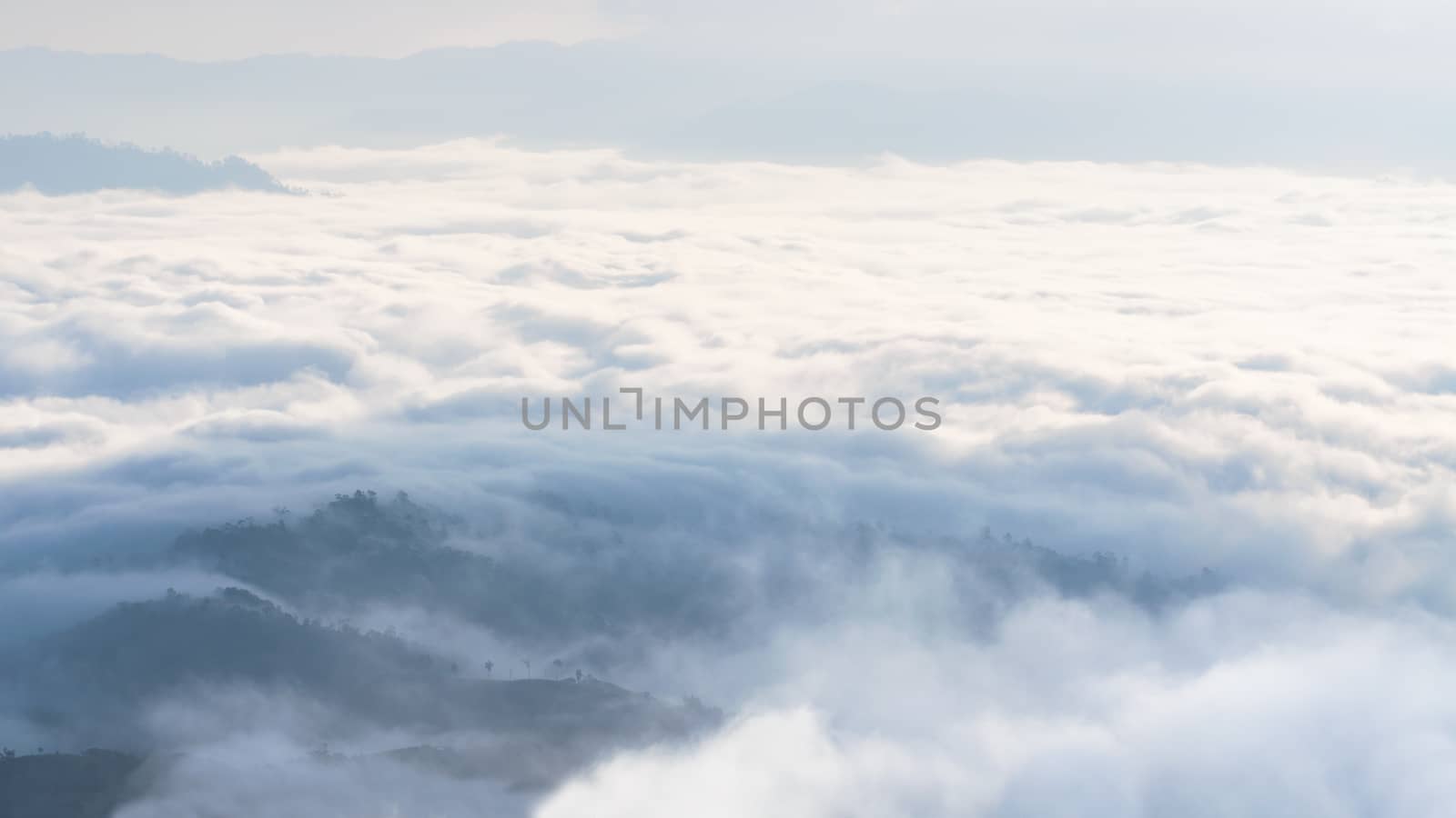 Landscape of cloud above cordillera in the morning from high mountain at viewpoint Huai Nam Dang national park, Chiang Mai and Mae Hong Son province, Thailand