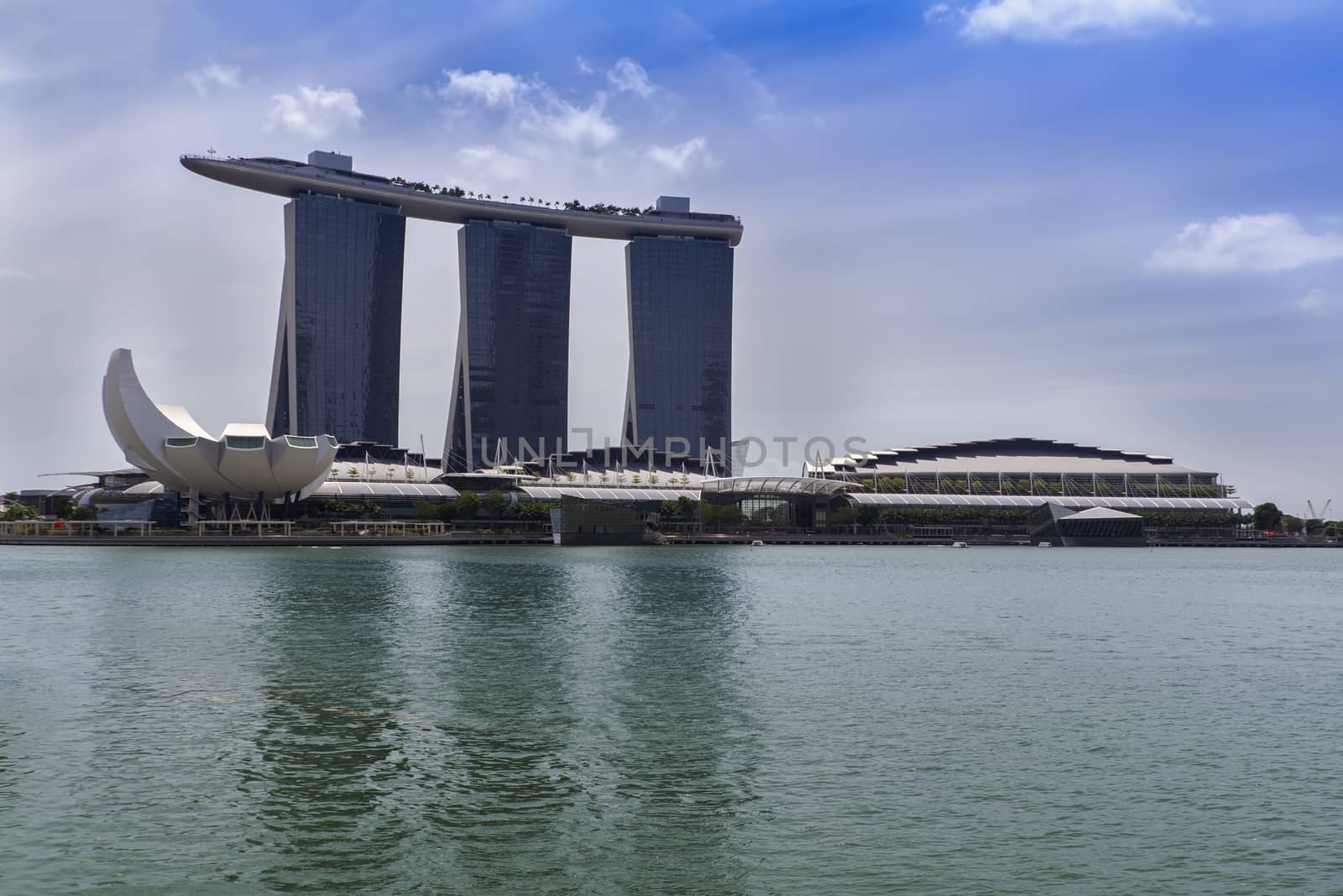 View to Marina Bay Sands Resort and ArtScience Museum  EDITORIAL Singapore, Singapore - February 13, 2014