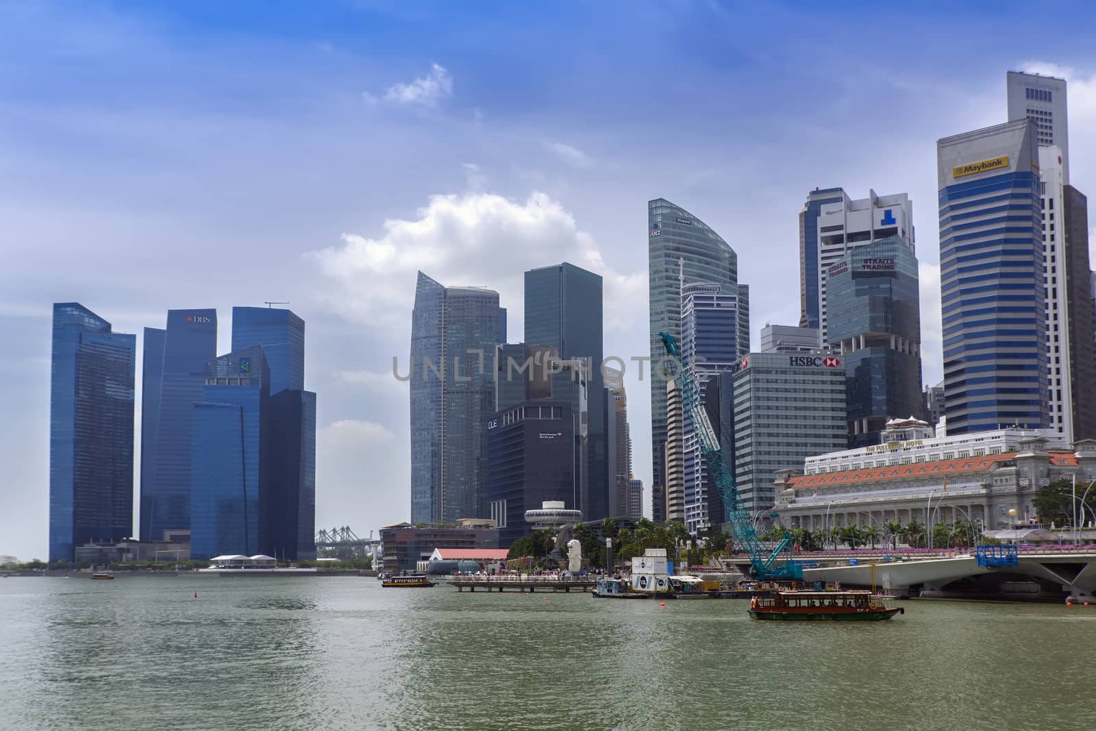 Singapore Skyscrapers and Boats EDITORIAL Singapore, Singapore - February 13, 2014