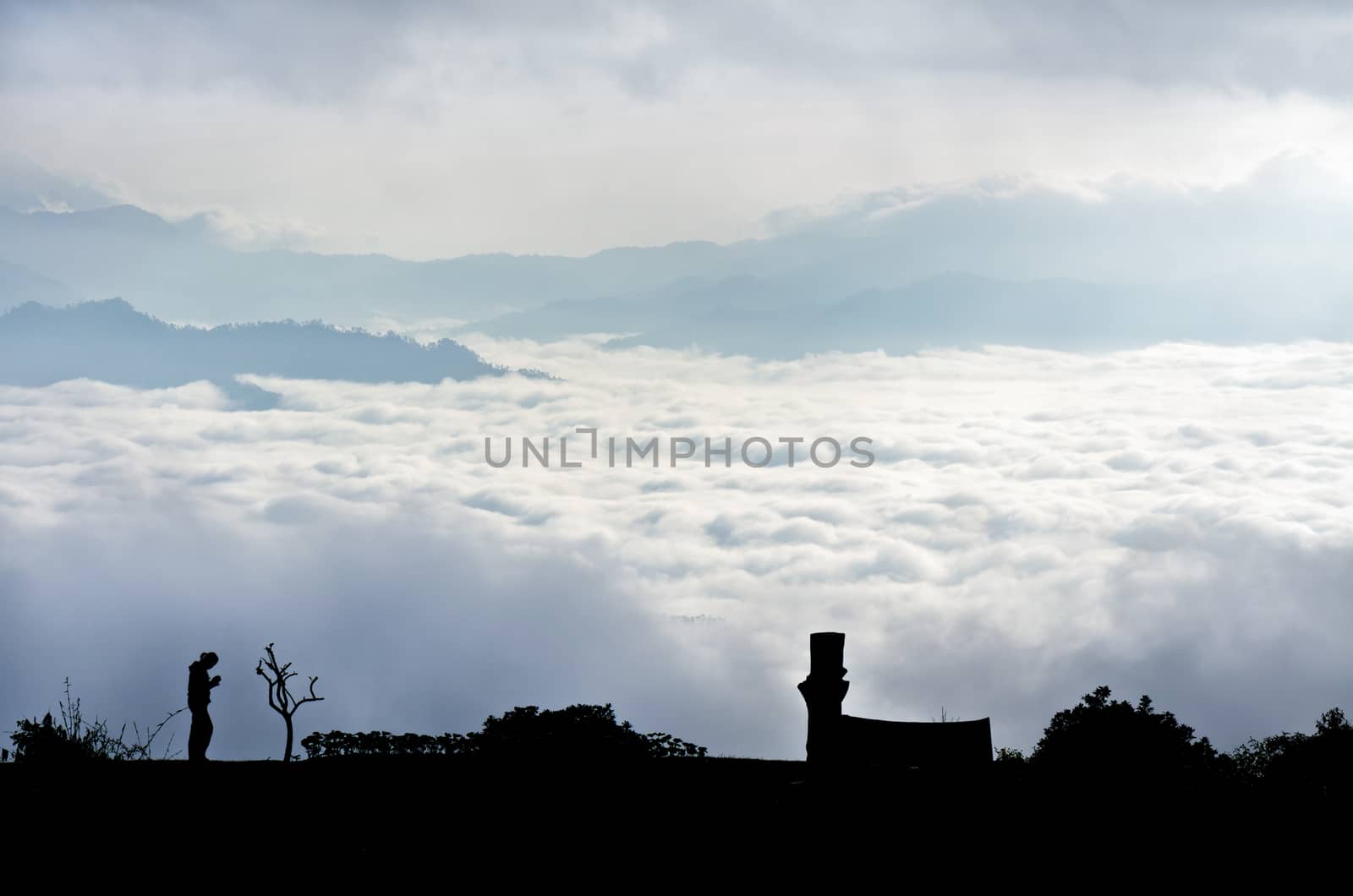 Landscape of cloud above cordillera in the morning from high mountain at viewpoint Huai Nam Dang national park, Chiang Mai and Mae Hong Son province, Thailand