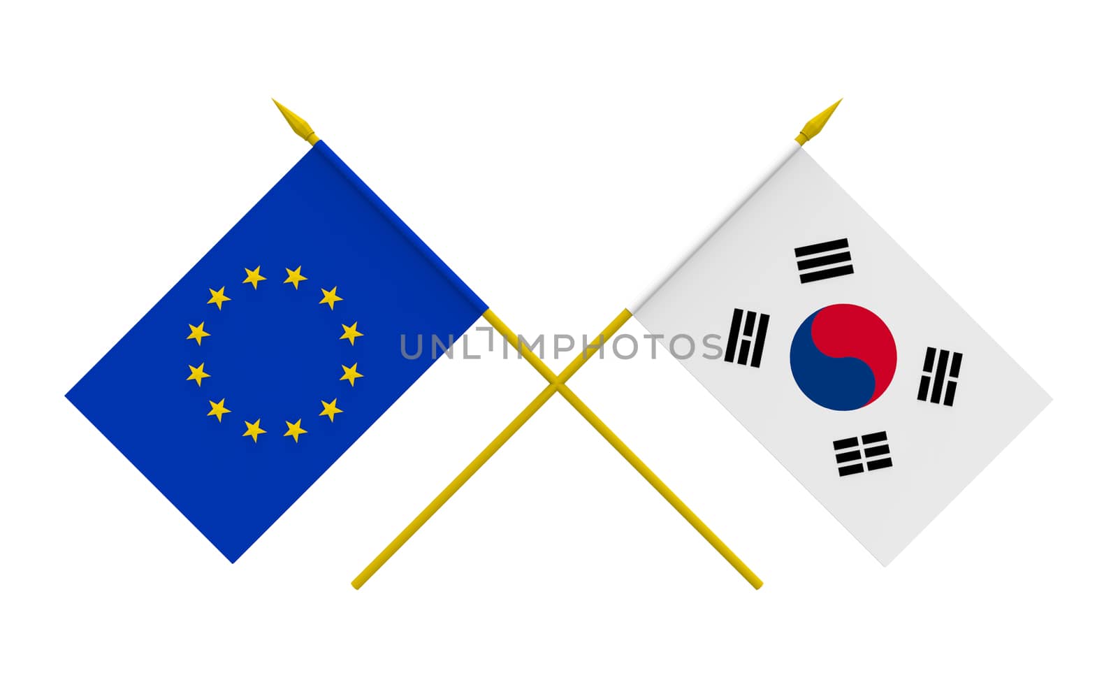 Flags, European Union and Republic of Korea
