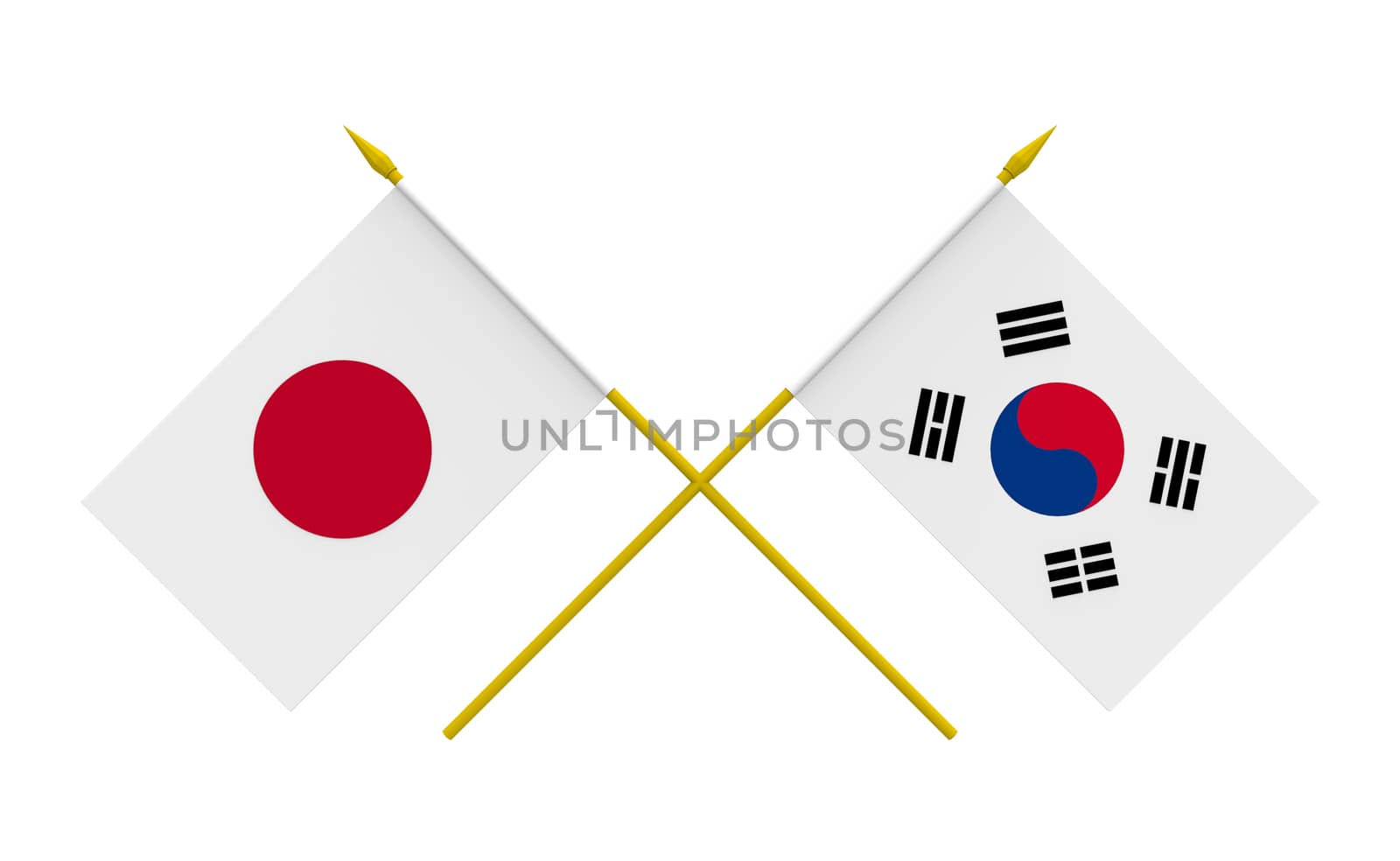 Flags of Japan and Republic of Korea, 3d render, isolated
