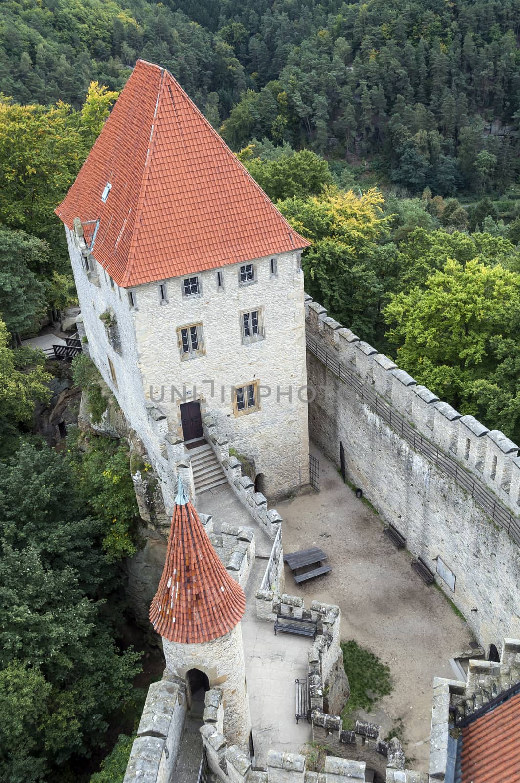 High angle view of medieval Kokorin castle.
