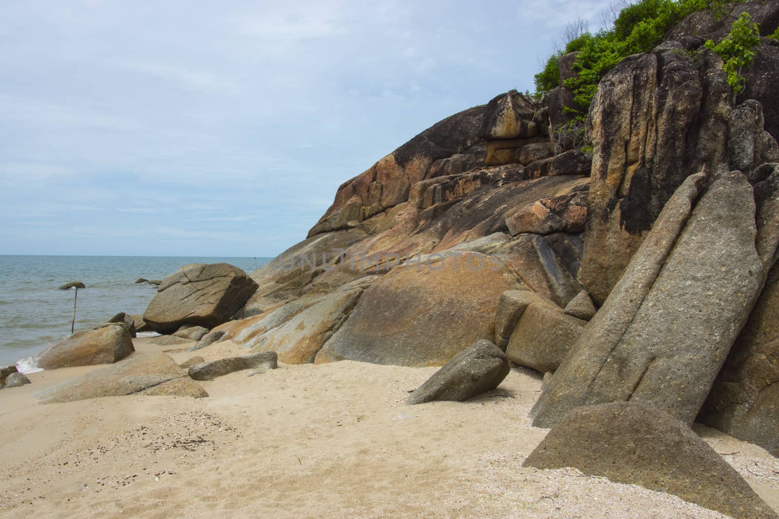 Rocks and sea.