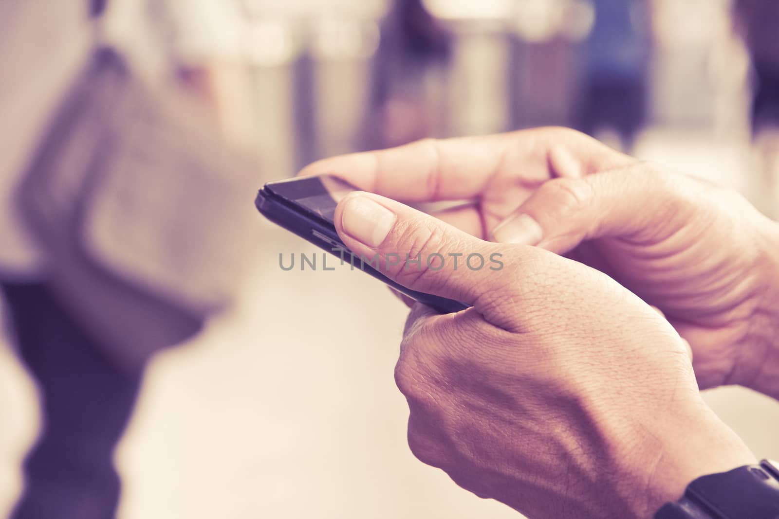 man checking his phone Close up