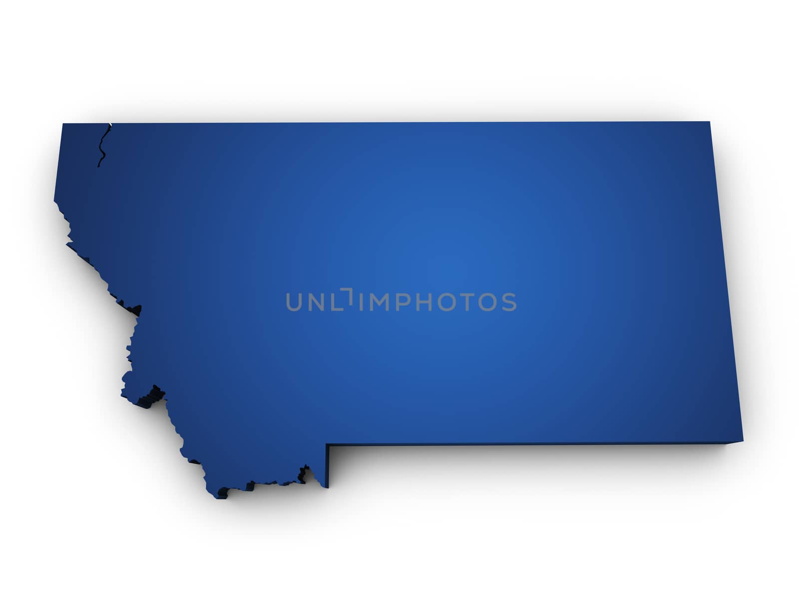 Shape 3d of Montana map colored in blue and isolated on white background.