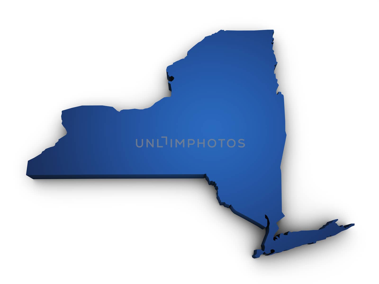 Shape 3d of New York State map colored in blue and isolated on white background.