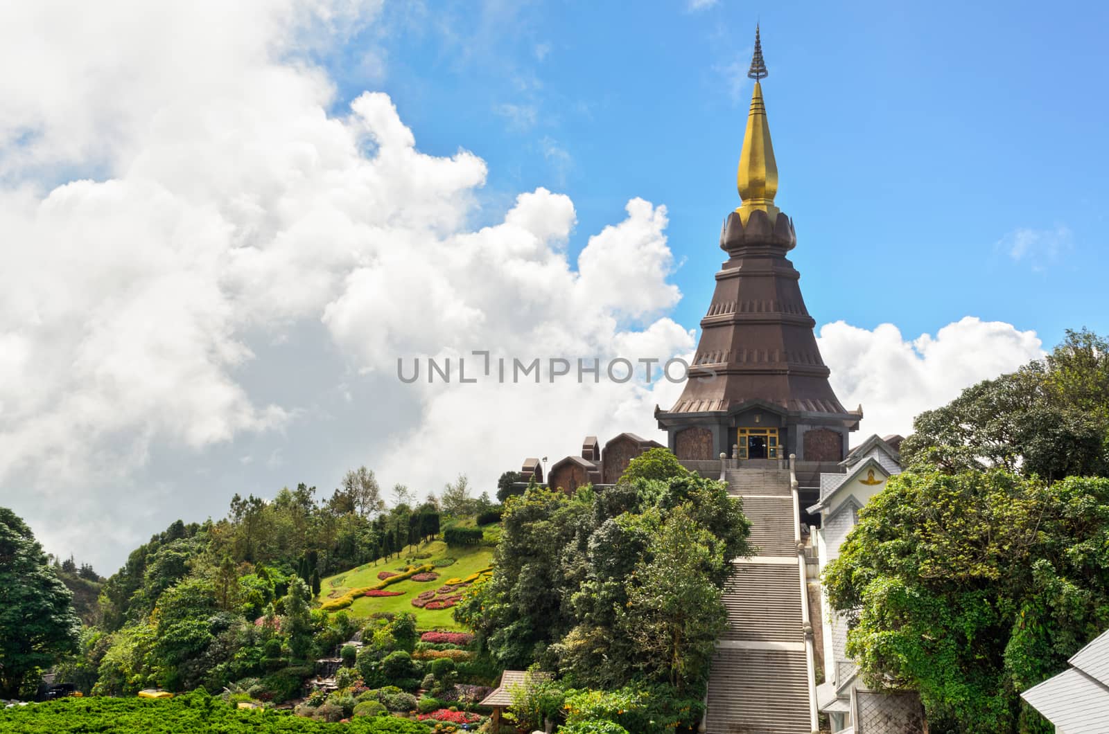 Phra Mahathat Napametanidon pagoda on Doi Intanon mountain in Chiang Mai province of Thailand.