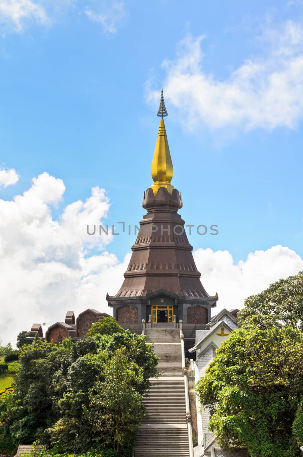 Phra Mahathat Napametanidon pagoda on Doi Intanon mountain in Chiang Mai province of Thailand.