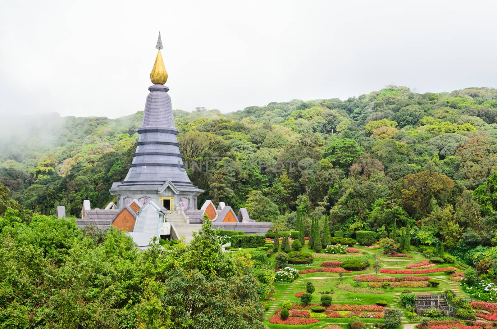 Phra Mahathat Napapolphumisiri pagoda on Doi Intanon mountain in Chiang Mai province of Thailand.