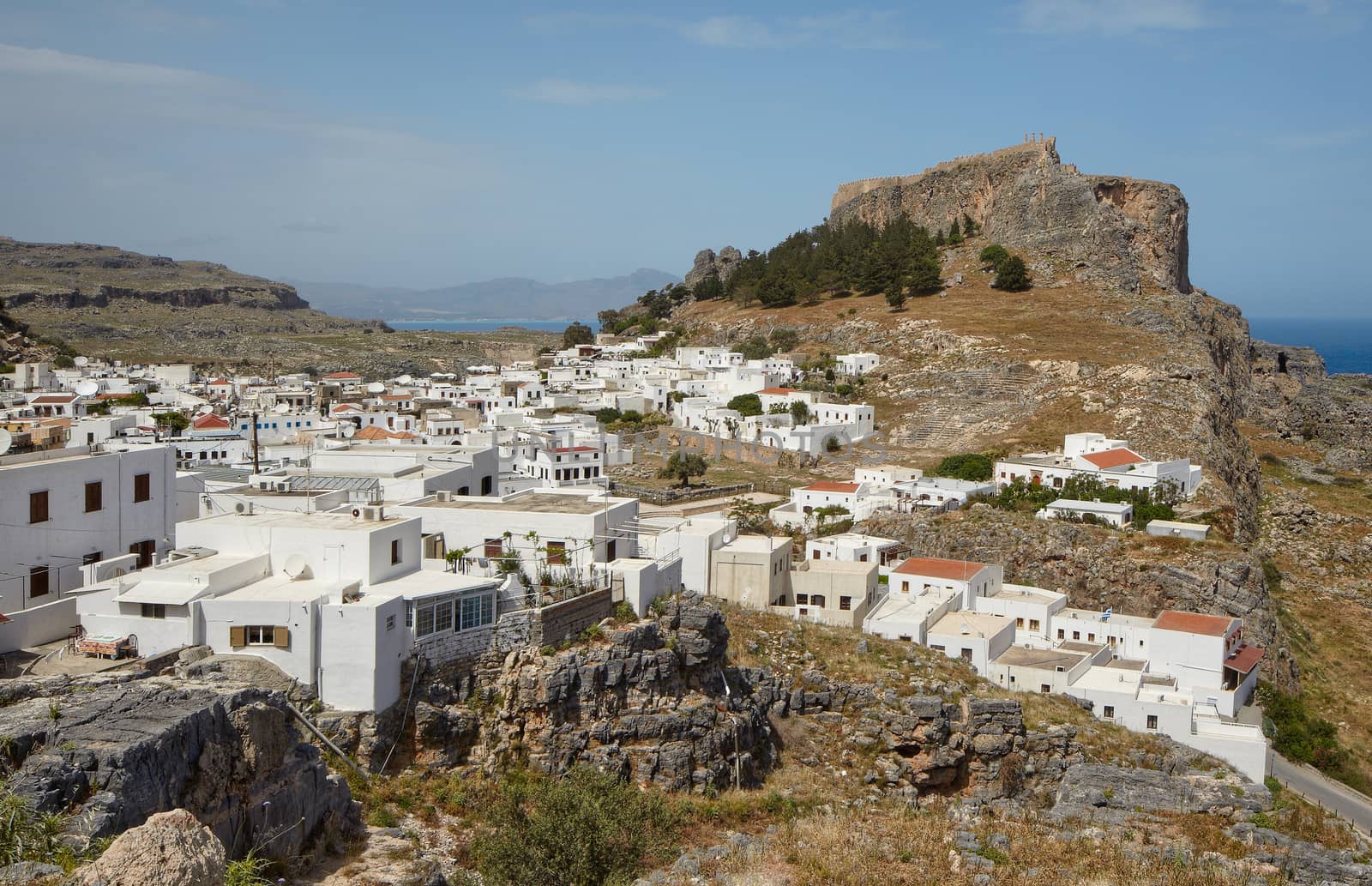 Picturesque whitewashed village of Lindos in the Dodecanese island of Rhodes, Greece.