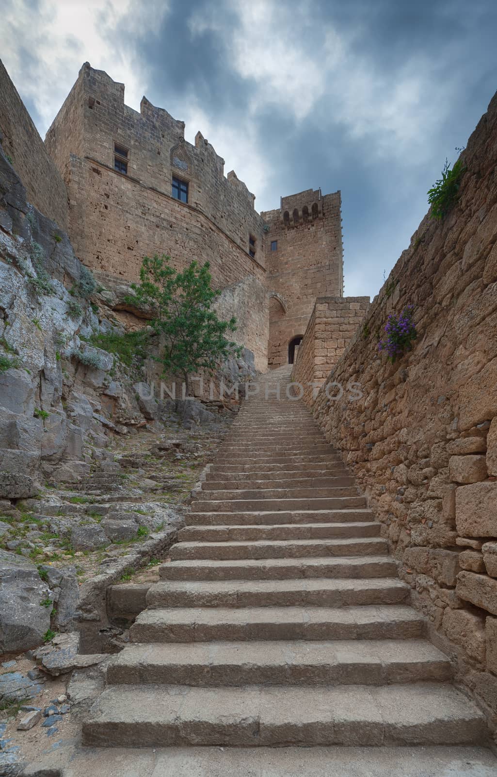 Walls of ancient acropolis at Lindos by mot1963