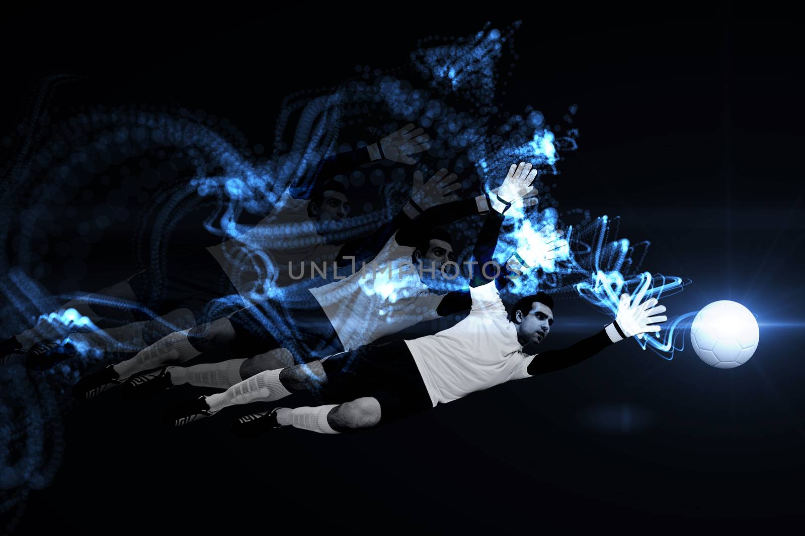 Composite image of goalkeeper in white making a save by Wavebreakmedia