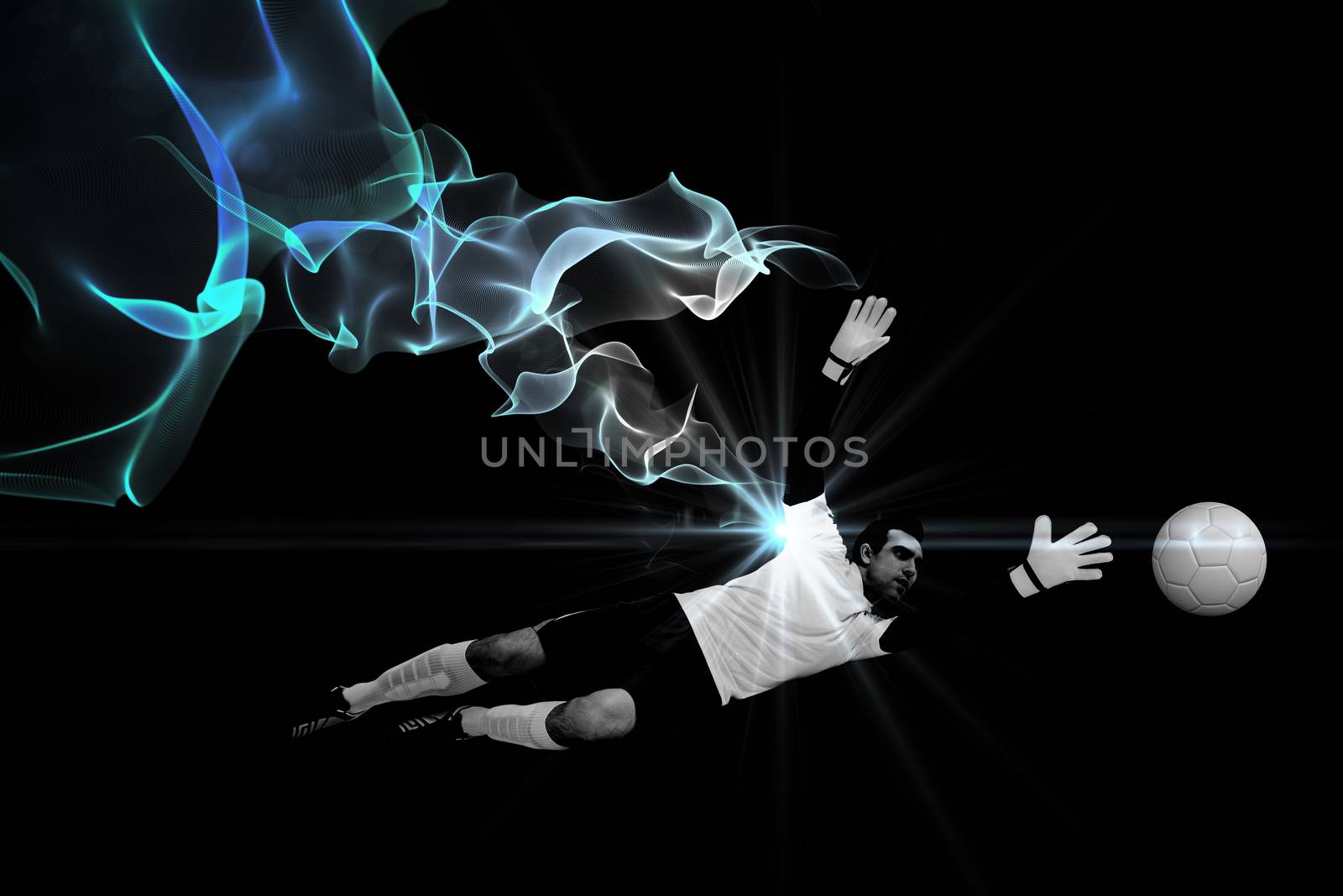 Composite image of goalkeeper in white making a save by Wavebreakmedia