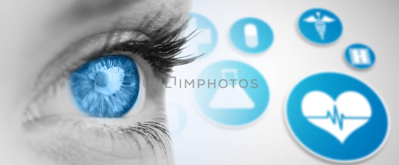 Composite image of blue eye on grey face by Wavebreakmedia