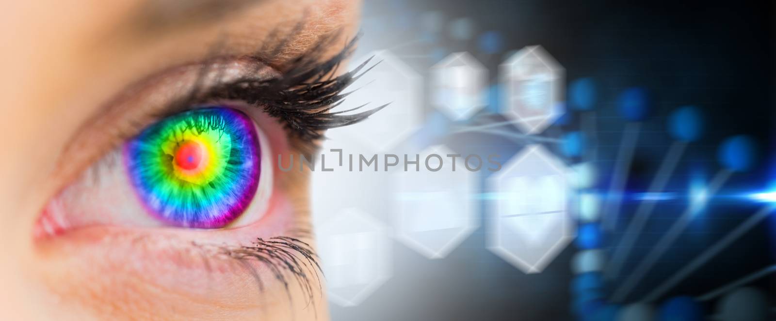 Composite image of psychedelic eye looking ahead on female face by Wavebreakmedia