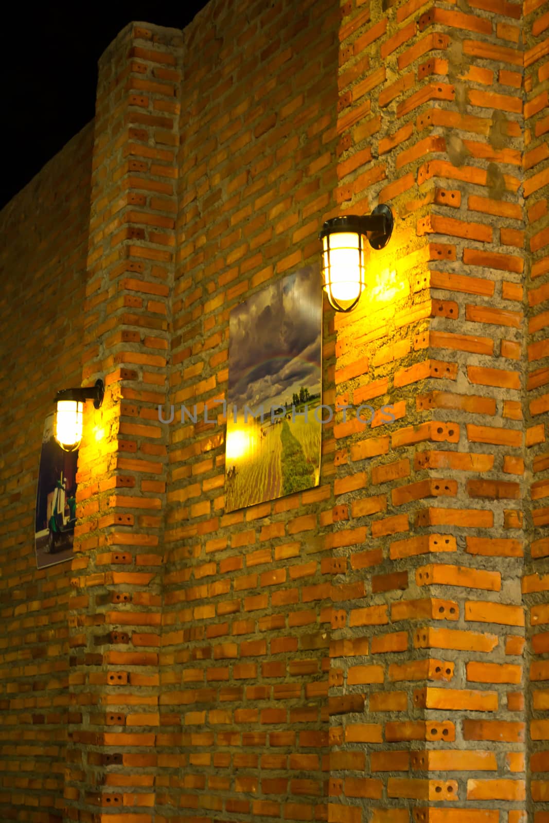 lighting and old brick wall with 