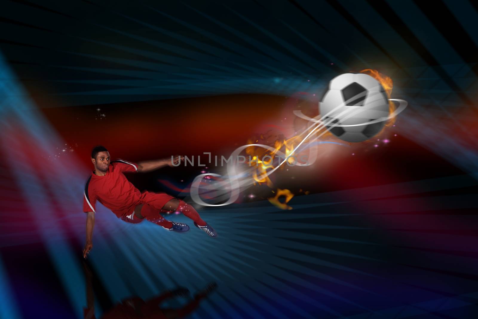 Composite image of football player in red kicking by Wavebreakmedia