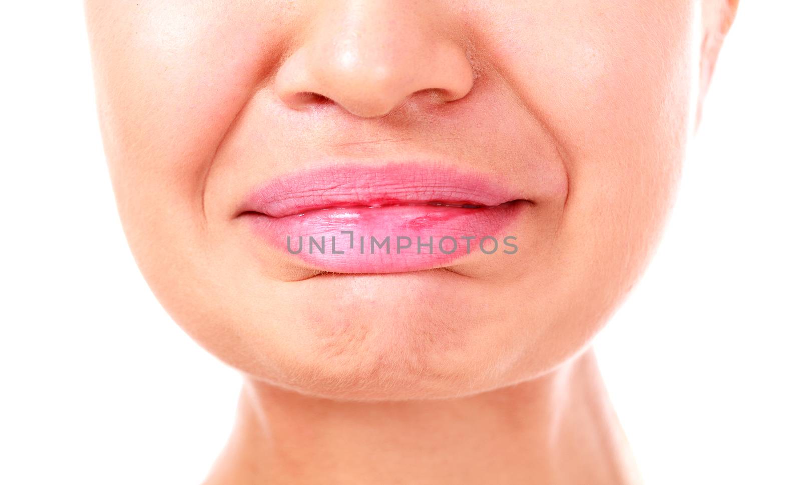 Crying woman, white background, isolated, copyspace