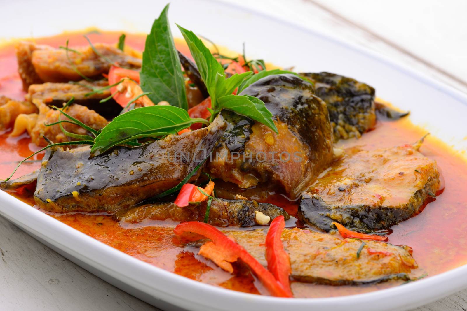 Thai food name Spicy Fried Stir Catfish