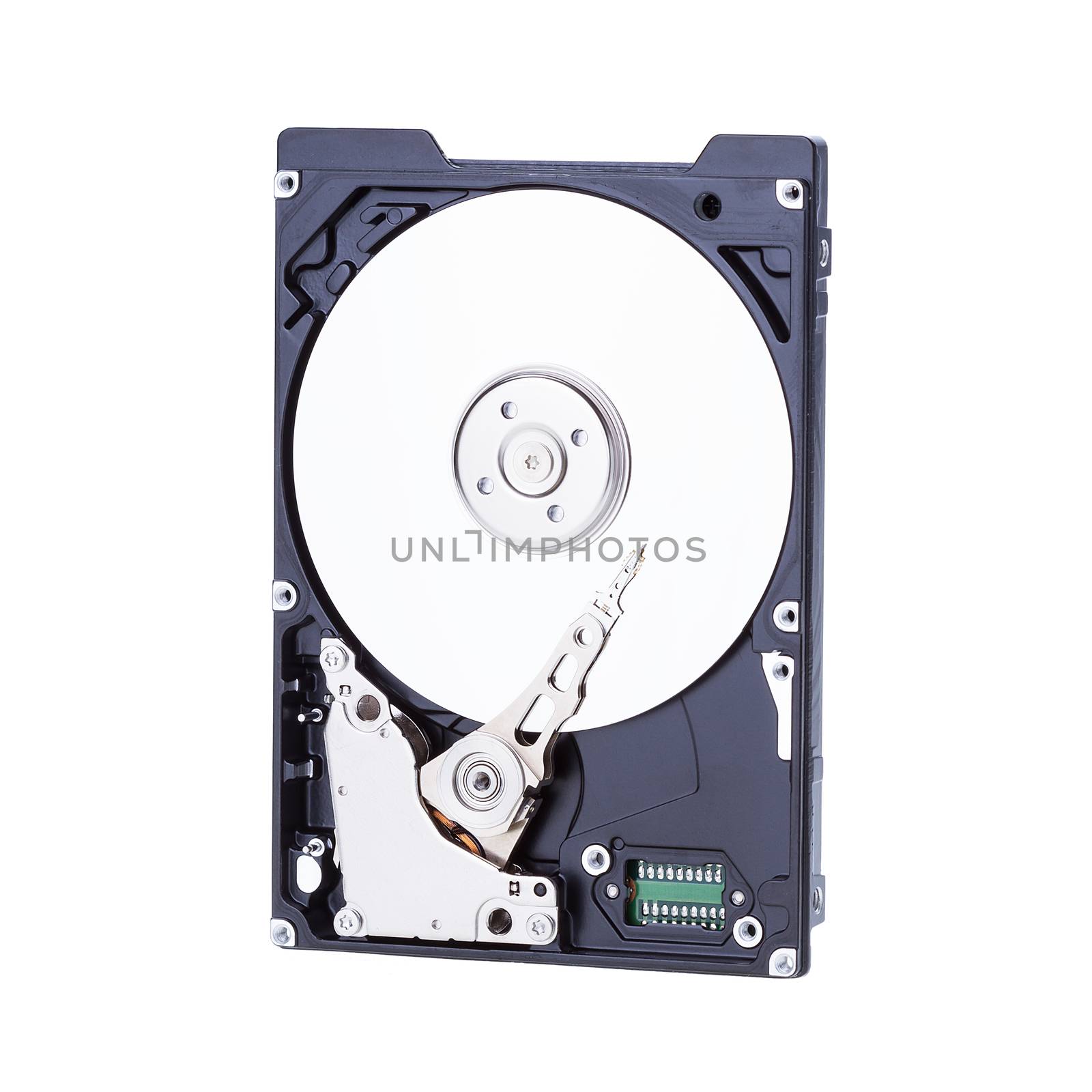 Harddisk drive (HDD) with top cover open isolated on white background