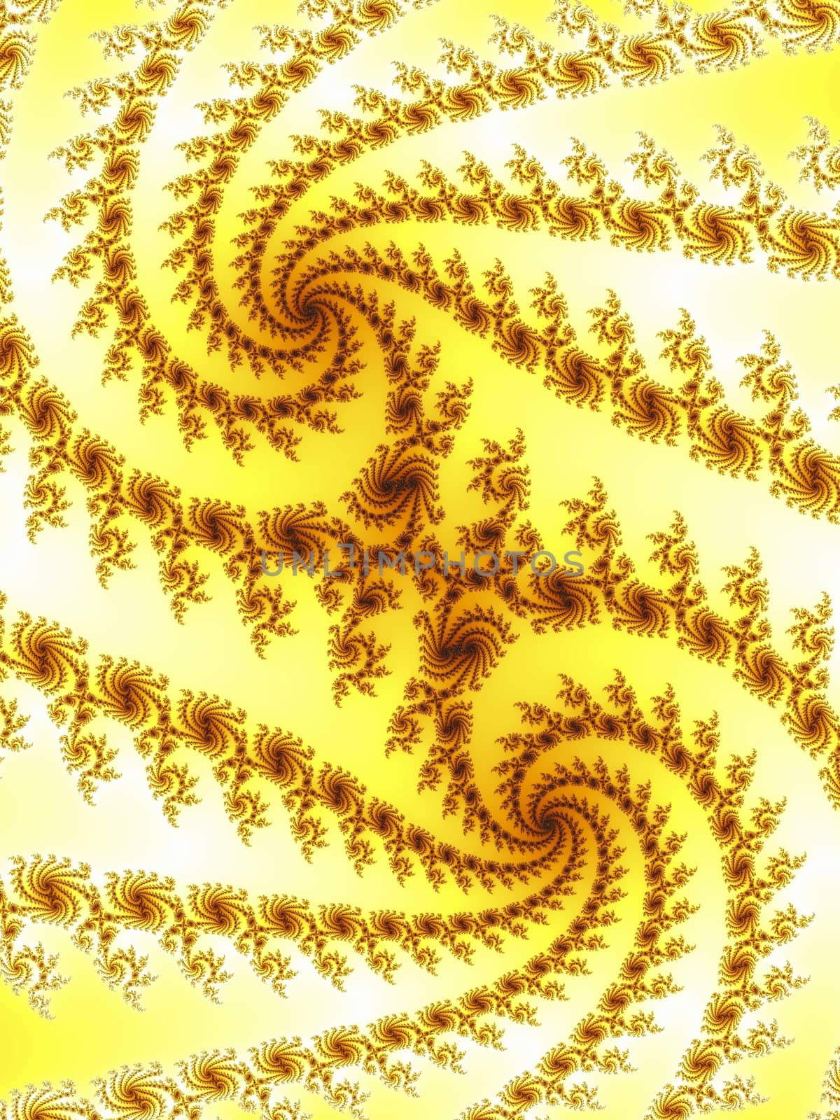 Digital computer graphic - rendering. Decorative fractal spiral in a yellow colors for design.