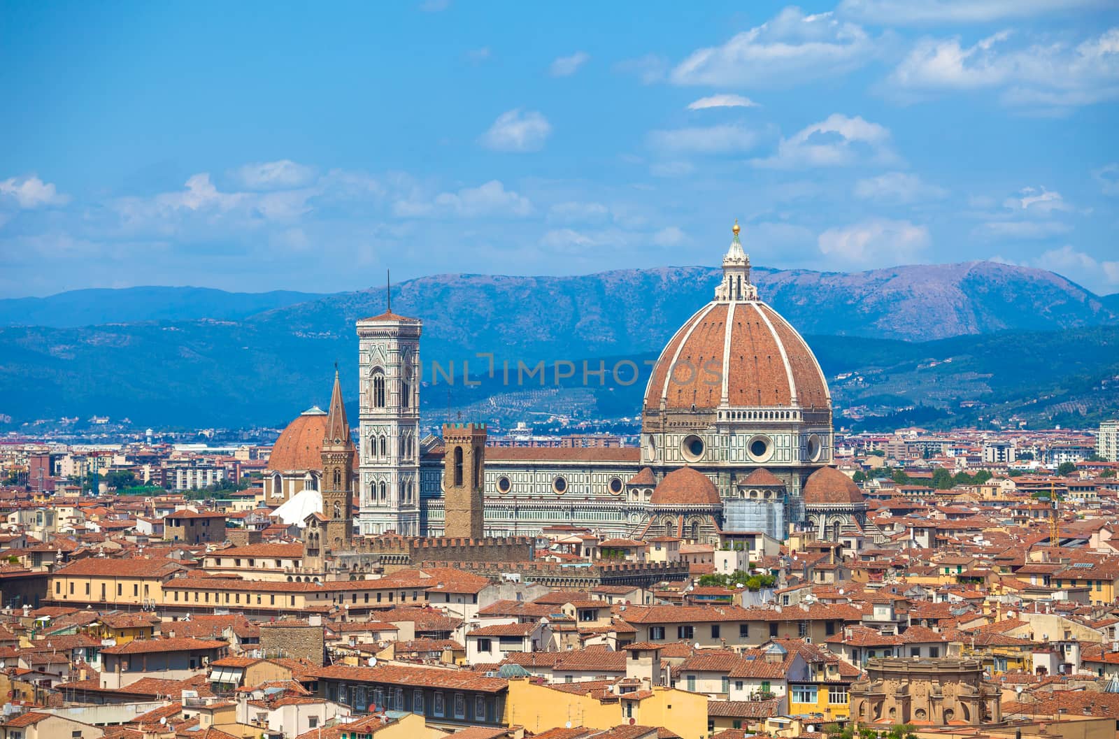 Pisa, Italy - August 11, 2013: Cathedral Santa Maria del Fiore and Pallazo Vecchio in Florence city view, Italy