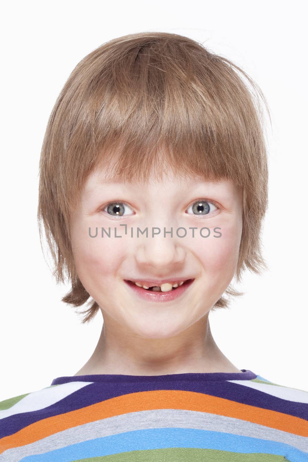 Portrait of a Boy with Milk Teeth Smiling - Isolated on White