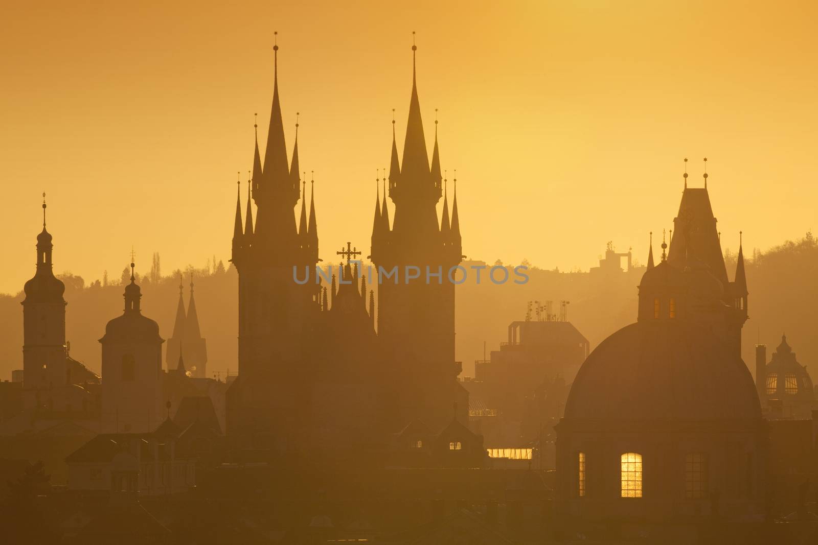 Czech Republic, Prague - Spires of the Old Town at Sunrise