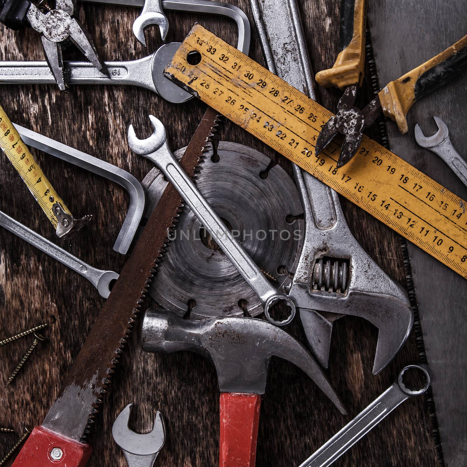 Workshop, repair. Tool set on the table