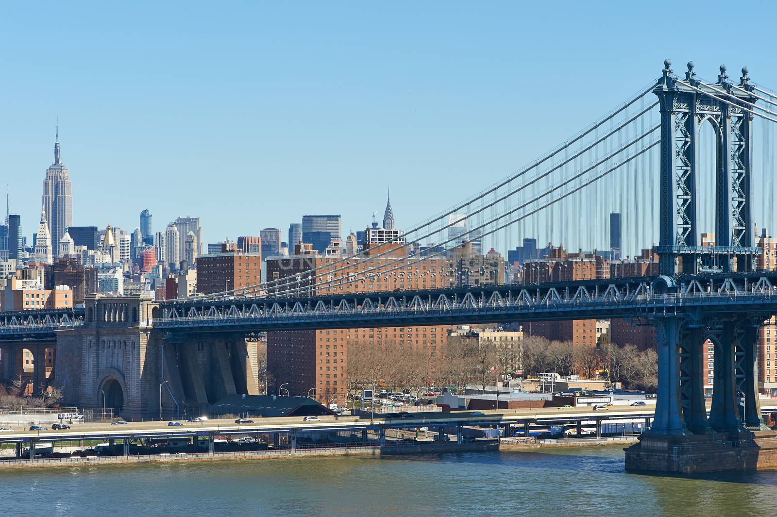 Manhattan Bridge and skyline view from Brooklyn Bridge by haveseen