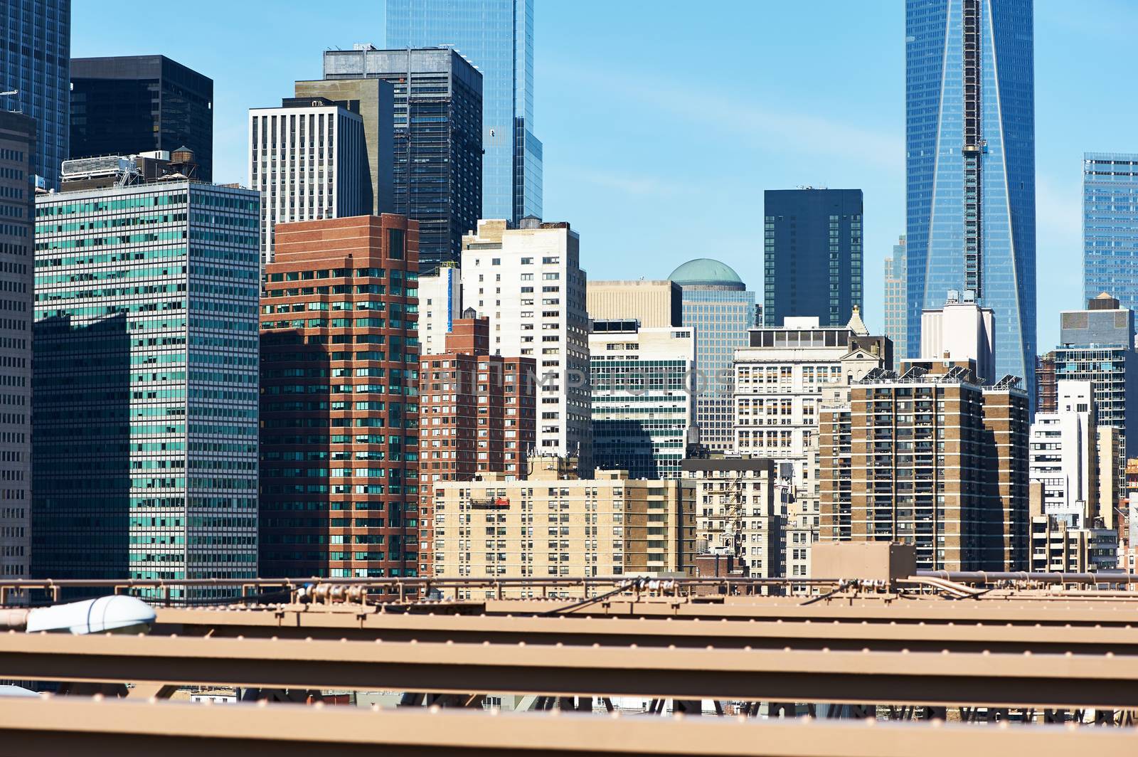 Lower Manhattan skyline view from Brooklyn Bridge by haveseen