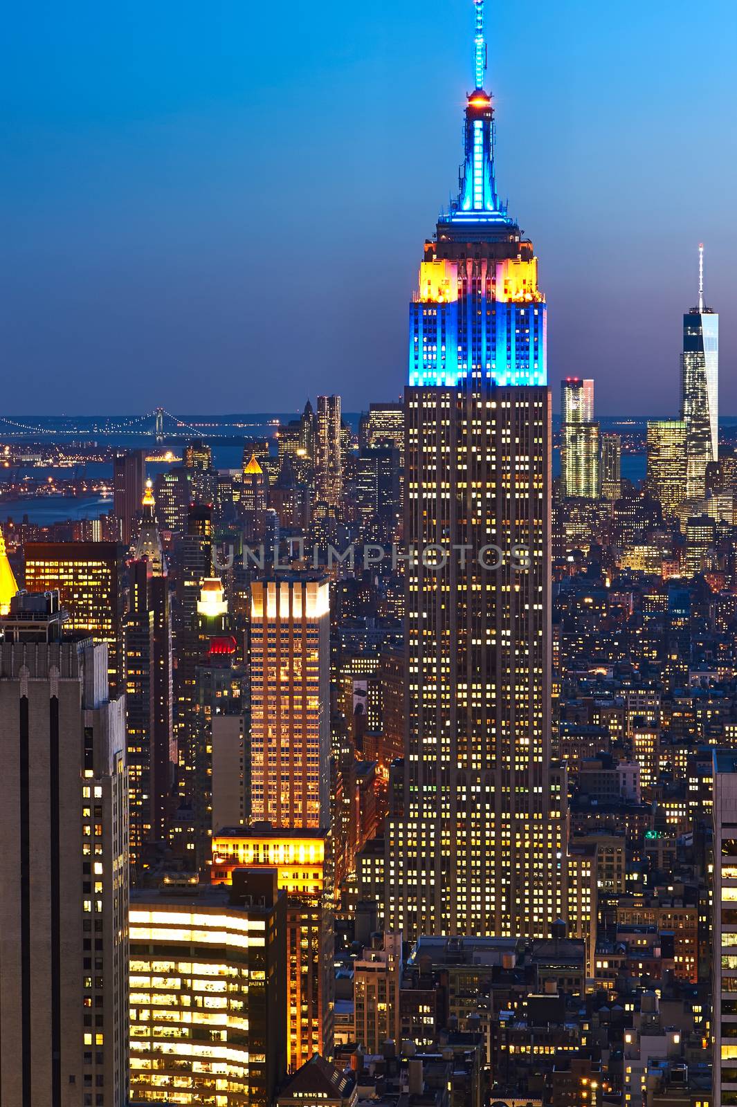 Cityscape view of Manhattan with Empire State Building, New York City, USA at night