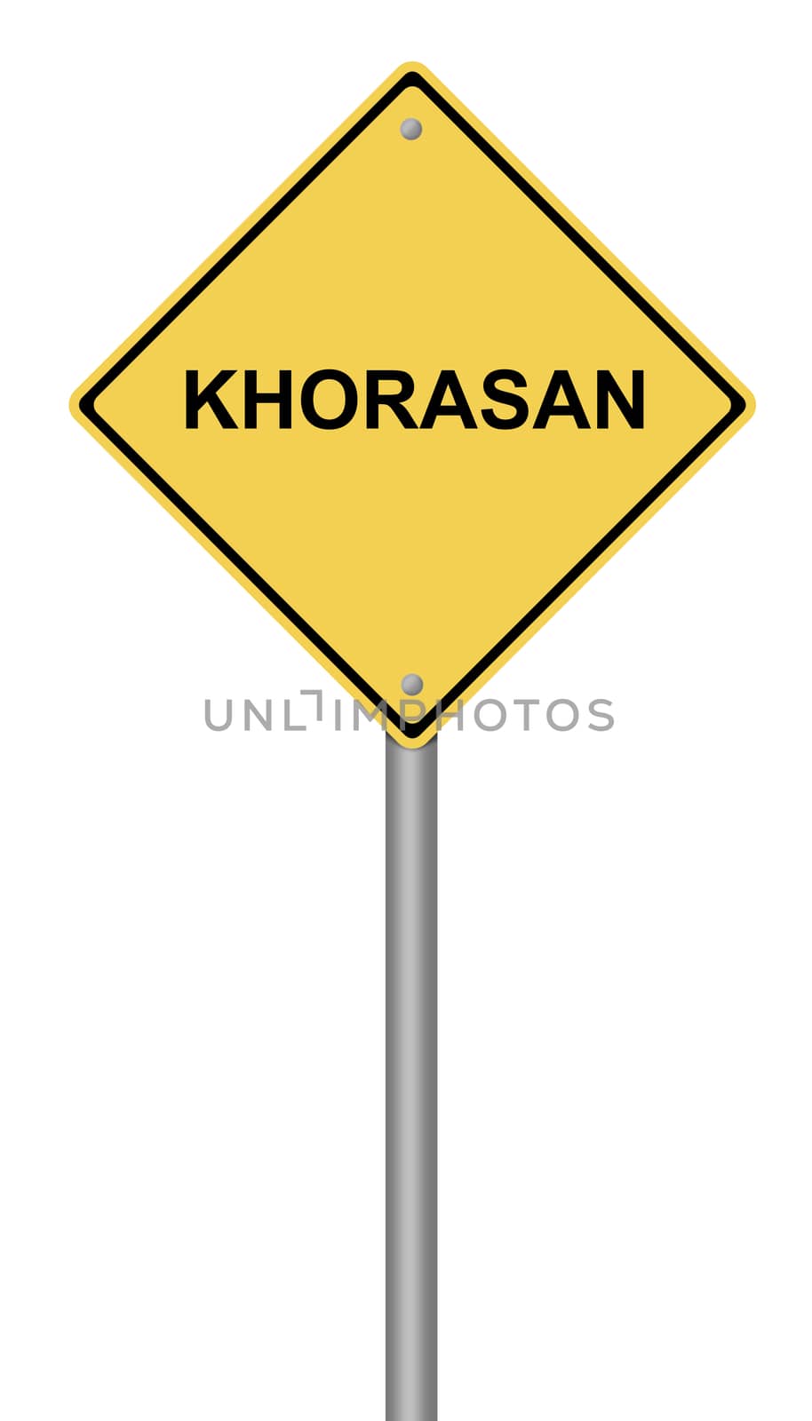 Yellow warning sign with the text KHORASAN on white background.