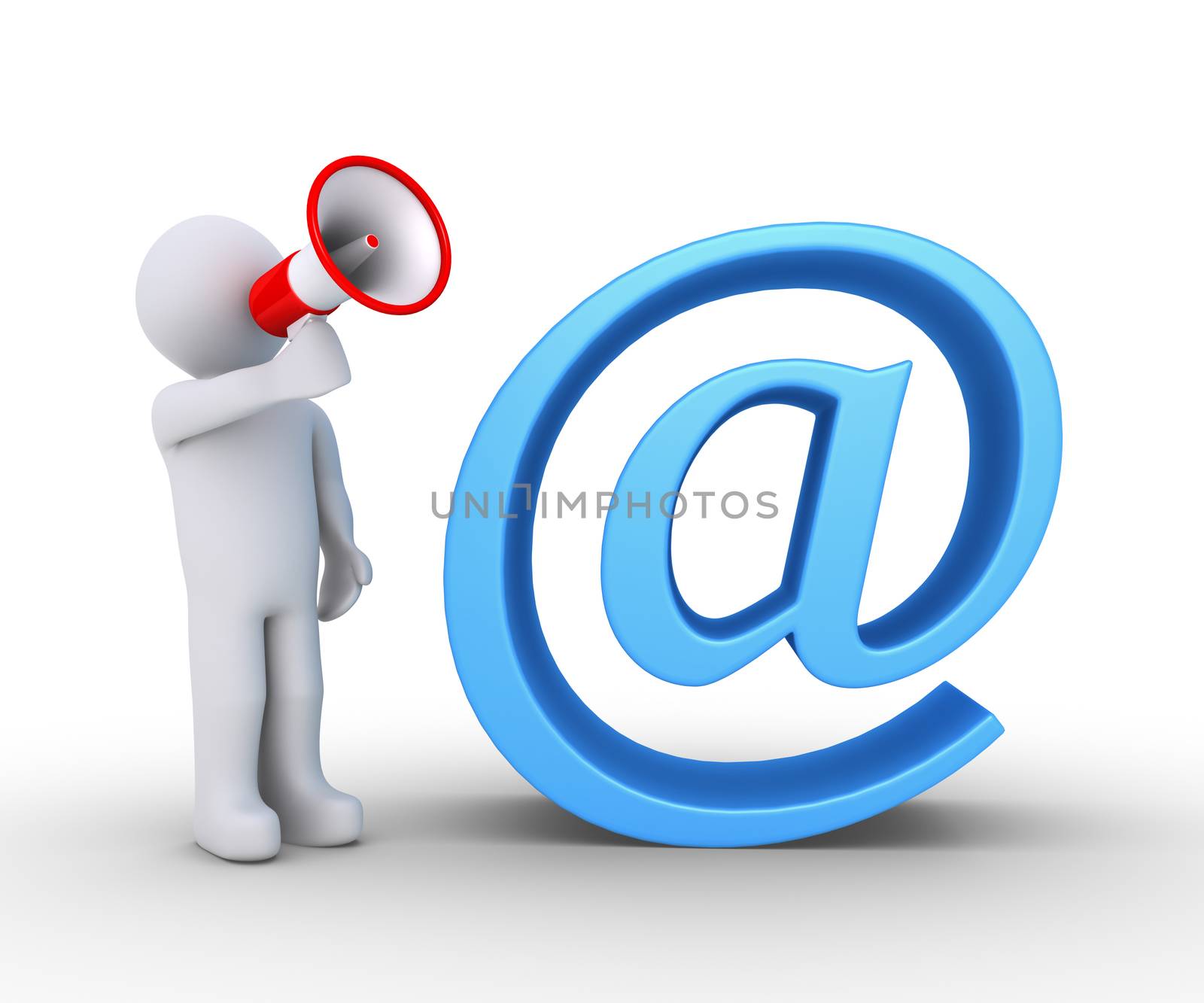 3d person shouting through a megaphone is next to an e-mail symbol
