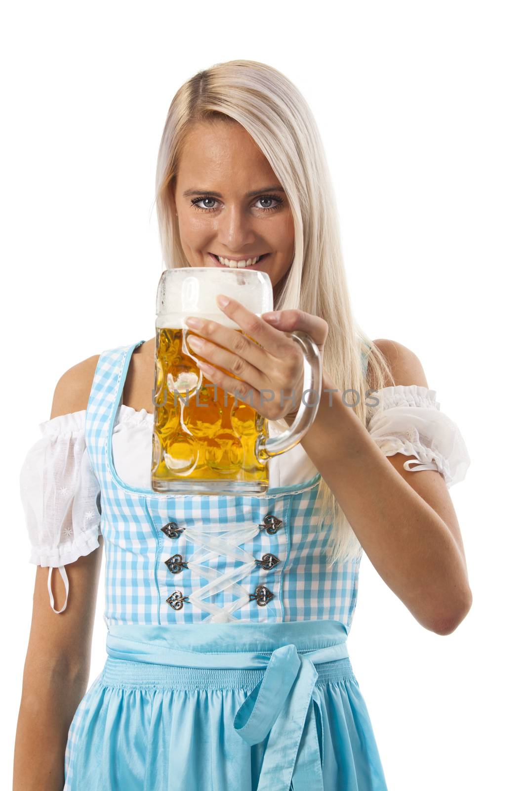 attractive bavarian woman with a beer