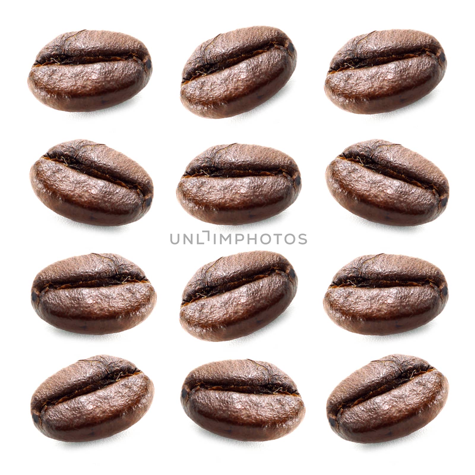 Coffee beans on the white background.