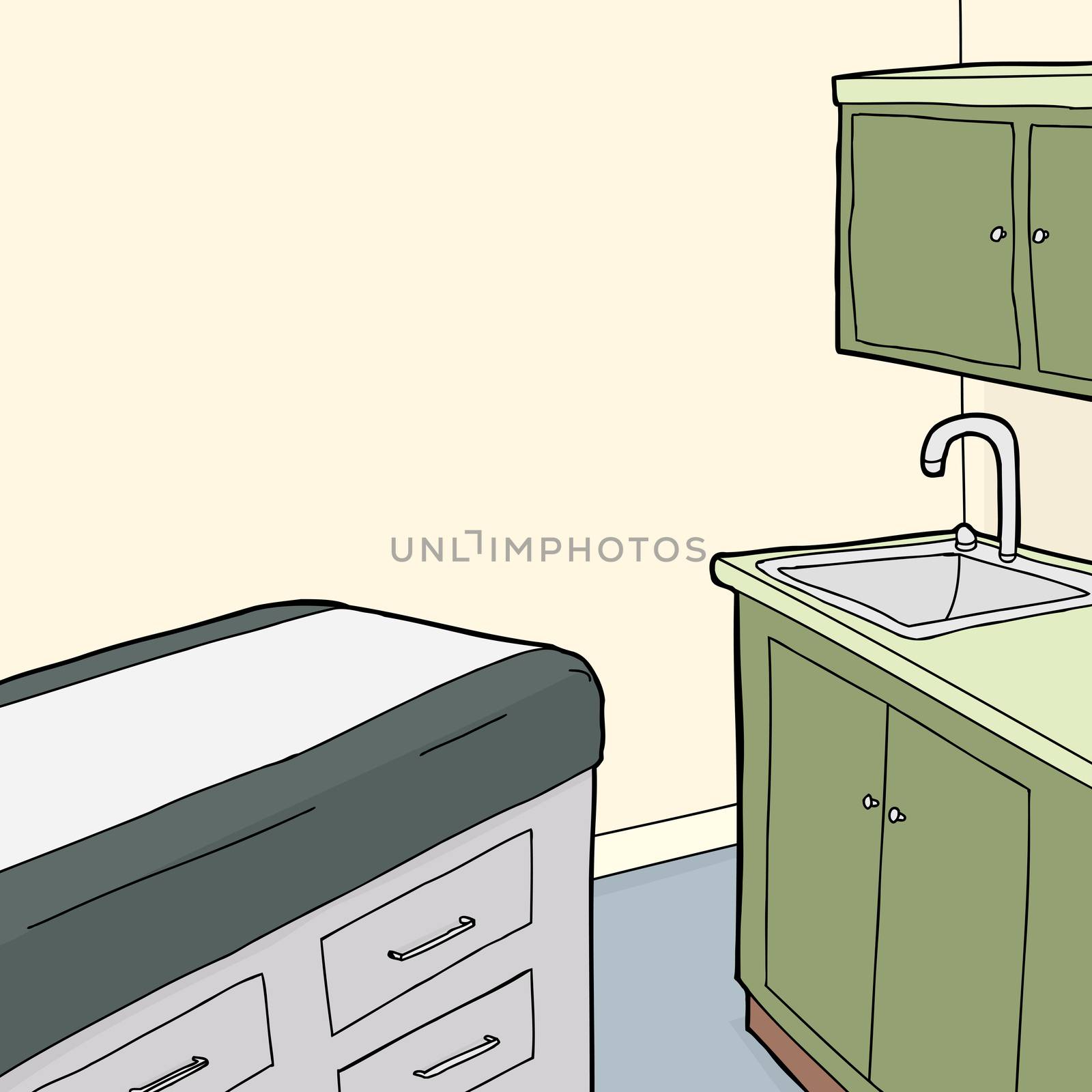 Examination room background with bed and sink