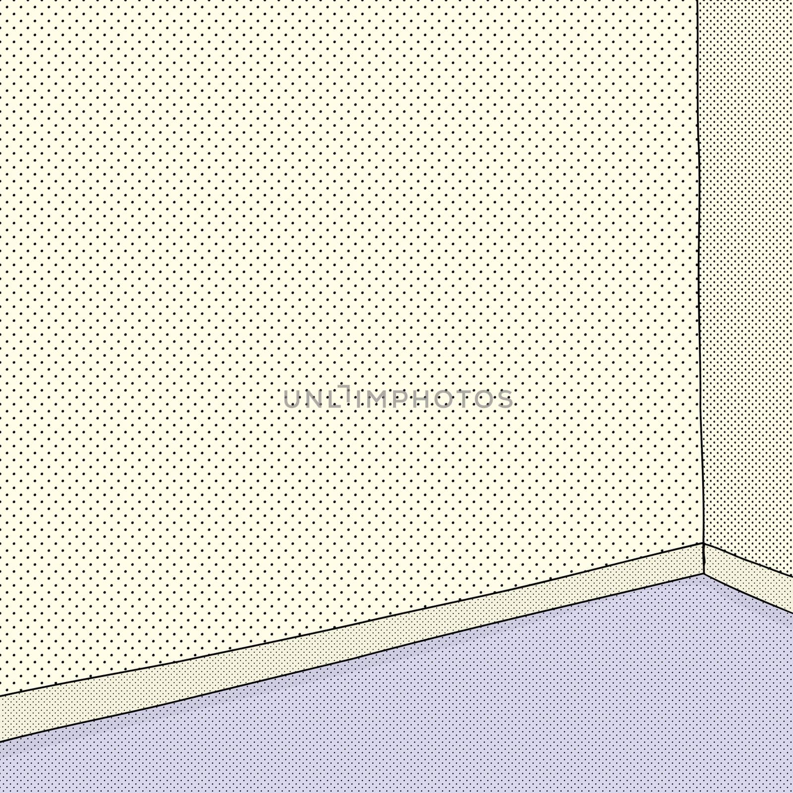 Empty hand drawn cartoon room halftone background