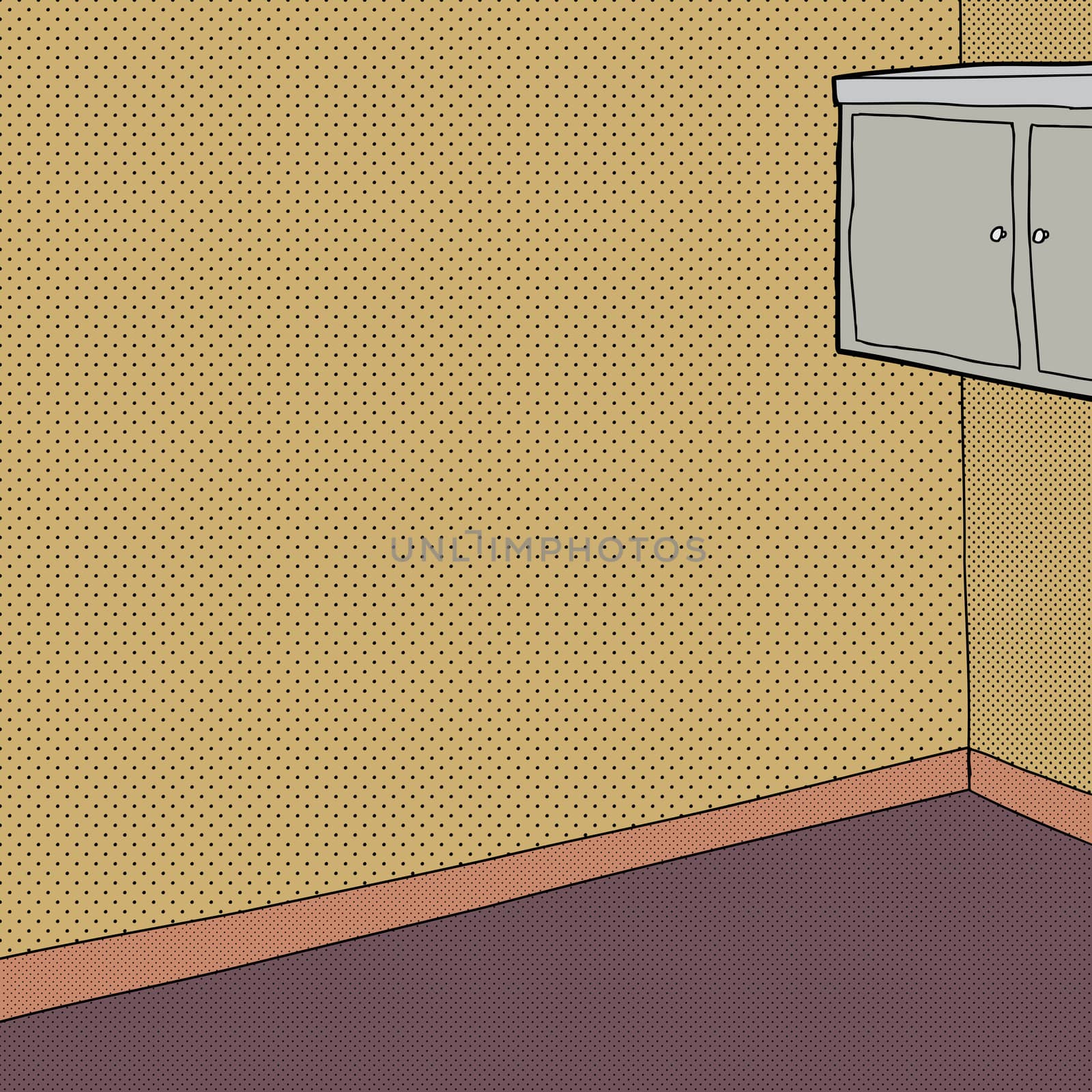 Cabinet on wall in room with halftone walls