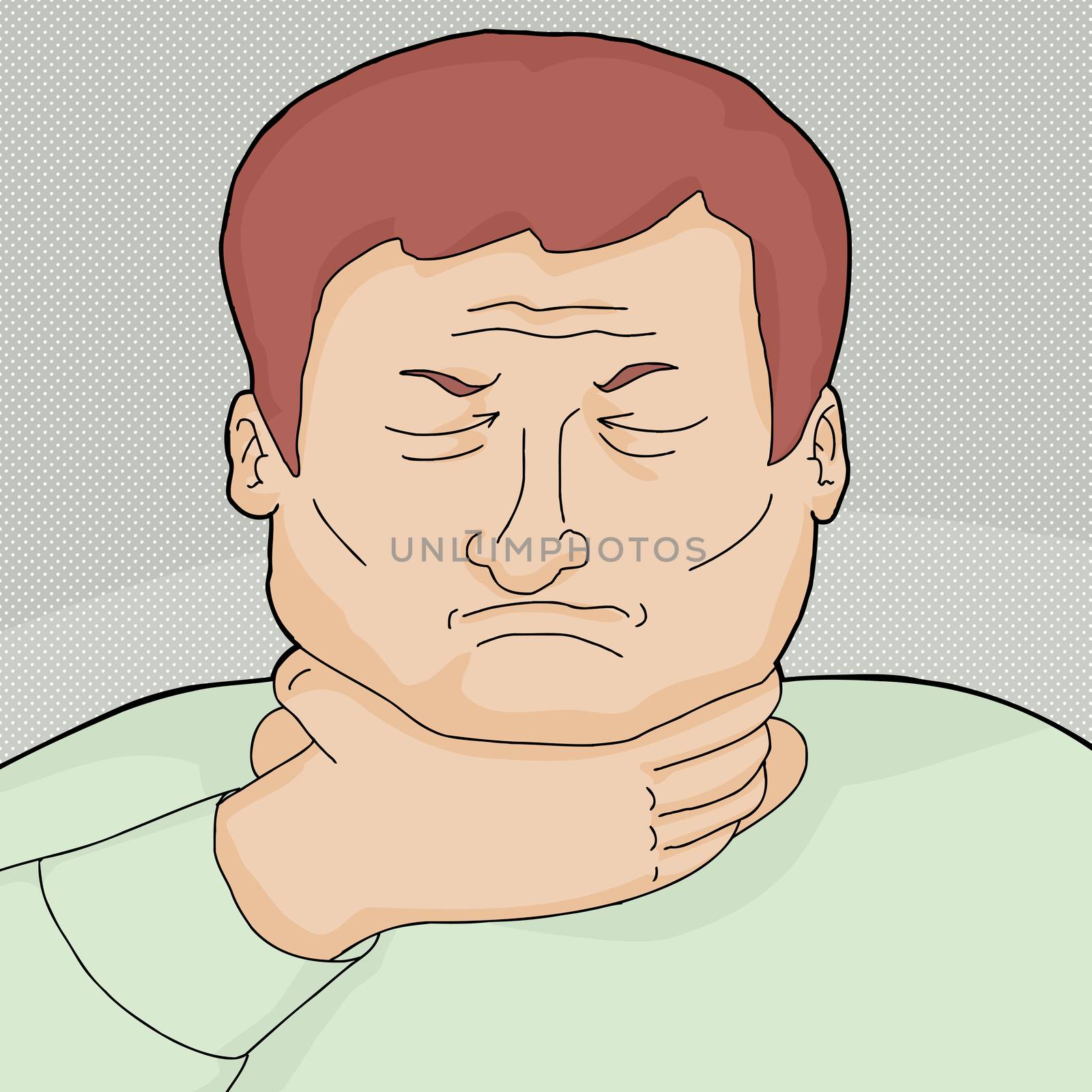 Red head European man with sore throat