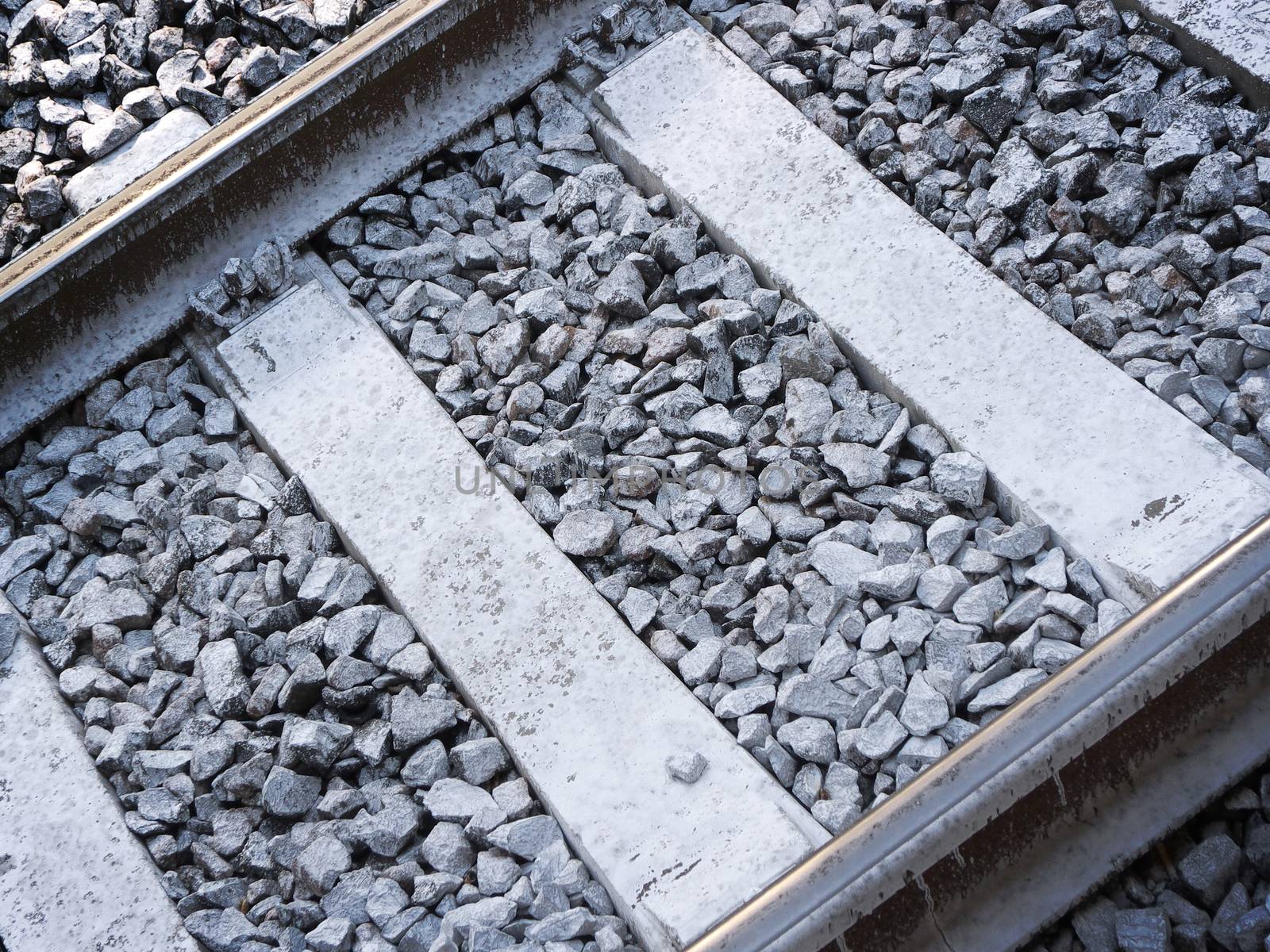 Closeup view of a track on old railway. Transportation and infrastructure background.