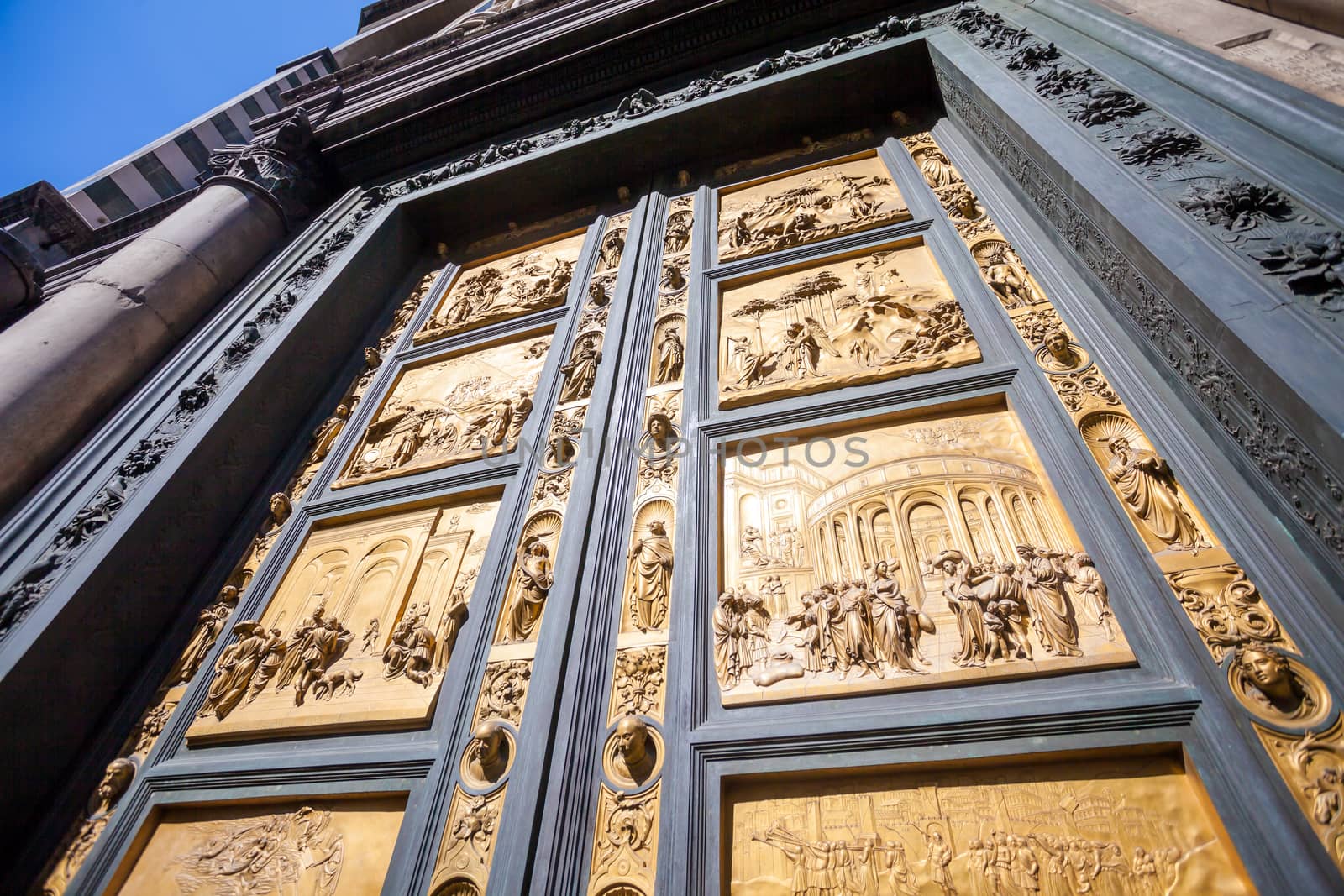 Pisa, Italy - August 11, 2013: Detail of the Gate of Paradise - Baptistery of San Giovanni, Florence Italy