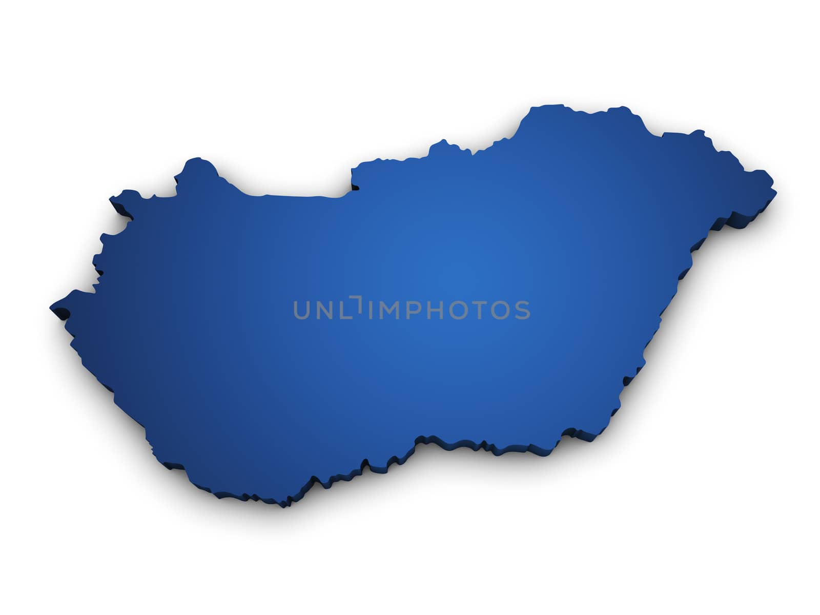 Shape 3d of Hungary map colored in blue and isolated on white background.