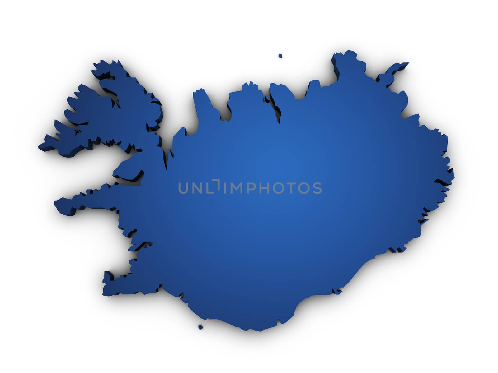 Shape 3d of Iceland map colored in blue and isolated on white background.