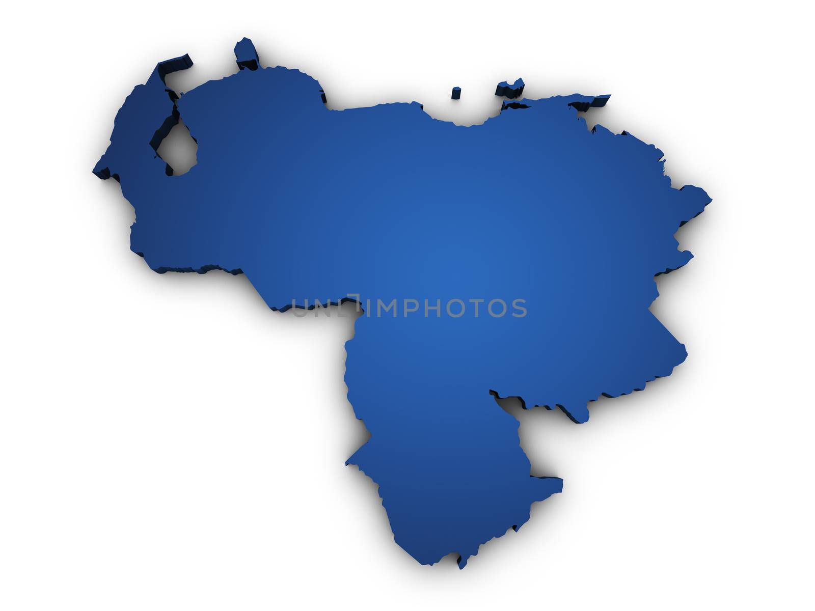 Shape 3d of Venezuela map colored in blue and isolated on white background.