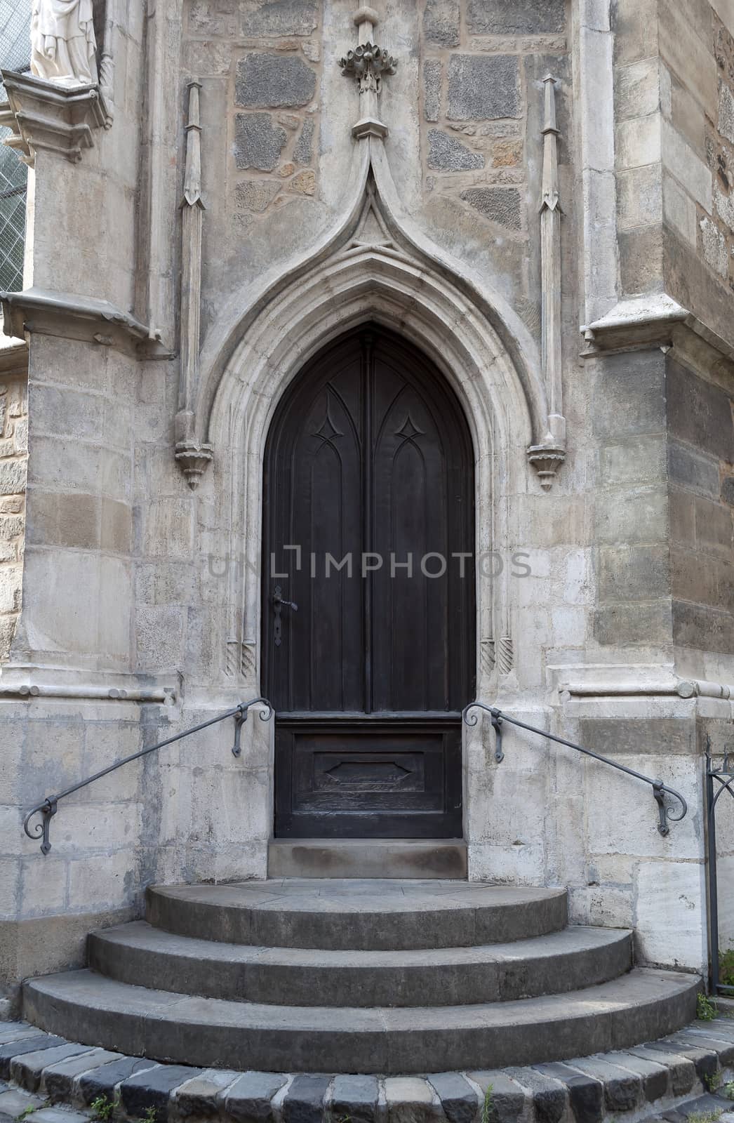 Detailed view of a medieval church door.